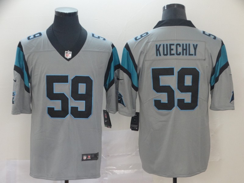 Men's Carolina Panthers #59 Luke Kuechly Silver Inverted Legend Stitched NFL Jersey